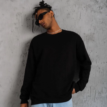 Düz Bisiklet Yaka Sweat - Siyah -