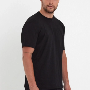 Düz Biskilet Yaka Oversize T-shirt - Siyah -