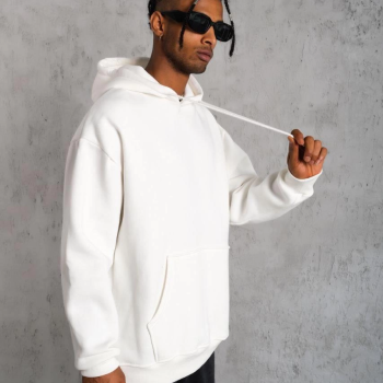 Düz Kapüşonlu Sweat - Beyaz -