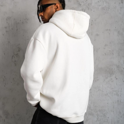 Düz Kapüşonlu Sweat - Beyaz -