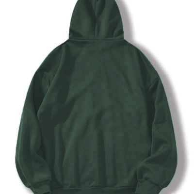 Düz Kapüşonlu Sweat - Koyu Yeşil