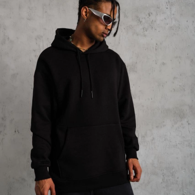 Düz Kapüşonlu Sweat - Siyah -