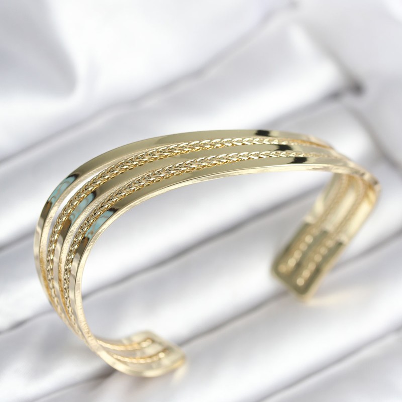 Eğik Şerit Model Gold Renk Pirinç Kadın Bileklik