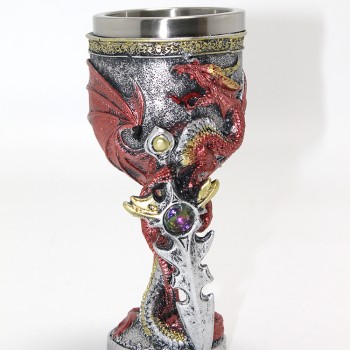 Ejderha Ve Kılıç Temalı 3D Kabartmalı Çelik Kadeh Bardak