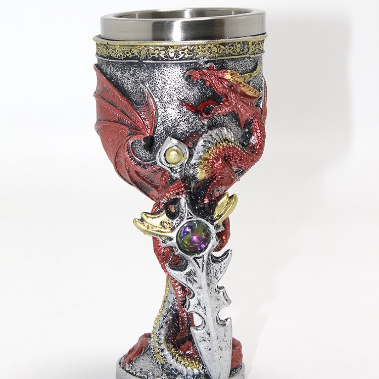 Ejderha Ve Kılıç Temalı 3D Kabartmalı Çelik Kadeh Bardak
