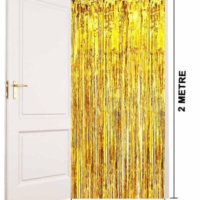 Ekstra Metalize Parlak Saçaklı Arka Fon Perde Gold