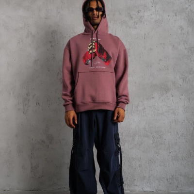 Eldiven Baskılı Kapüşonlu Sweat - Gül Kurusu