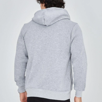 Erkek 3 İplik Pamuklu Fermuarlı Kapüşonlu Kanguru Cepli Baskılı Hoodie Hırka Sweatshirt -Gri