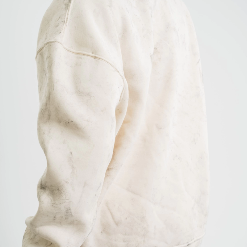 Erkek 3 İplik Pamuklu Yağ Yıkamalı Bisiklet Yaka Sweatshirt Oversize Hoodie - Krem