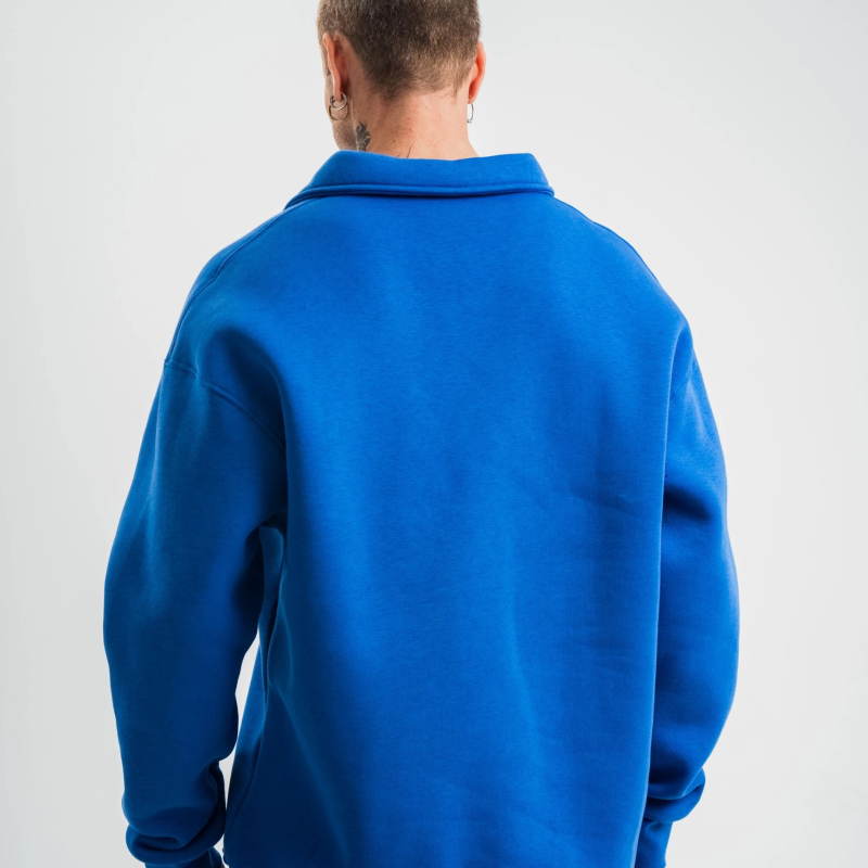 Erkek Açık Yakalı Oversize 3 İplik Pamuklu Sweatshirt - Mavii