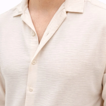 Erkek Aerobin Kumaş Oversize 4 Mevsim Uzun Kollu Rahat Kalıp Gömlek - Bej