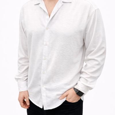 Erkek Aerobin Kumaş Oversize 4 Mevsim Uzun Kollu Rahat Kalıp Gömlek - Beyaz