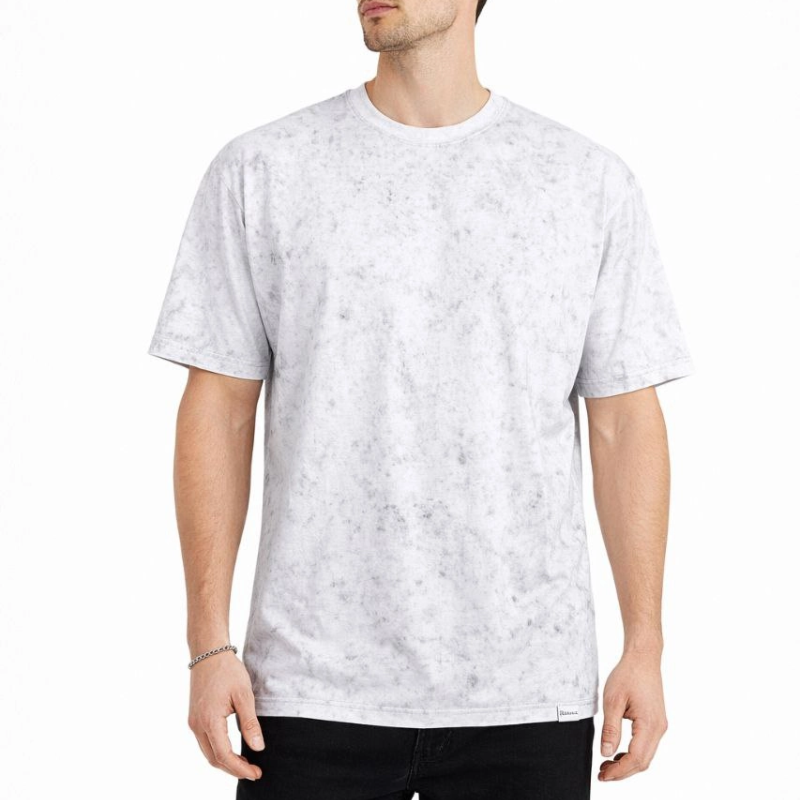 Erkek Asit Yıkama Bisiklet Yaka Kısa Kollu Oversize T-Shirt Tişört - Beyaz