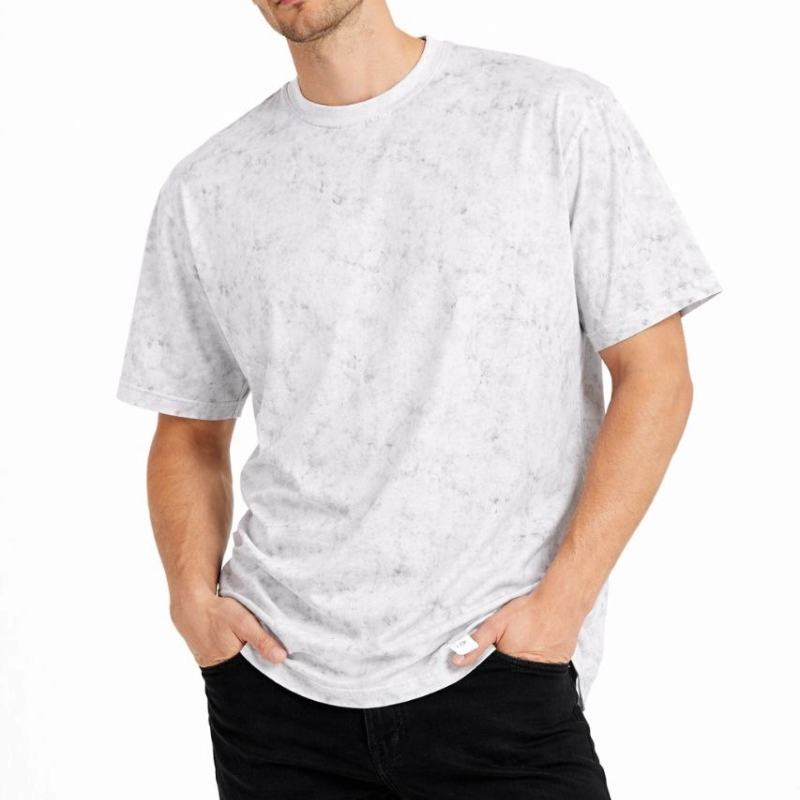 Erkek Asit Yıkama Bisiklet Yaka Kısa Kollu Oversize T-Shirt Tişört - Beyaz