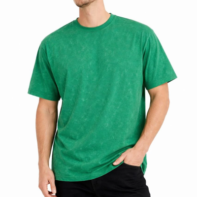 Erkek Asit Yıkama Bisiklet Yaka Kısa Kollu Oversize T-Shirt Tişört - Yeşil