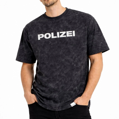 Erkek Asit Yıkamalı Baskılı Tişört Bisiklet Yaka Kısa Kollu Streetwear T-shirt - Siyah