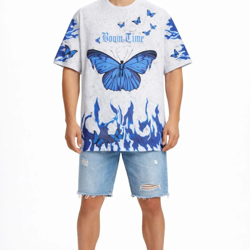 Erkek Asit Yıkamalı Oversize Tişört- Beyaz