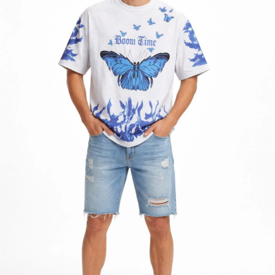 Erkek Asit Yıkamalı Oversize Tişört- Beyaz