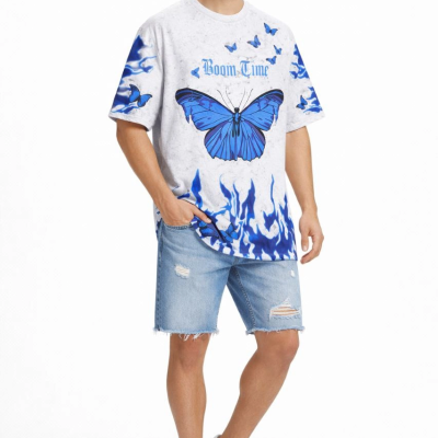 Erkek Asit Yıkamalı Oversize Tişört- Beyaz