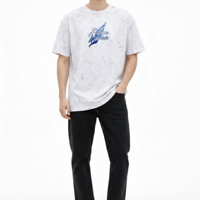 Erkek Asit Yıkamalı Oversize Tişört - Beyaz