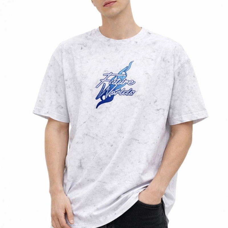 Erkek Asit Yıkamalı Oversize Tişört - Beyaz