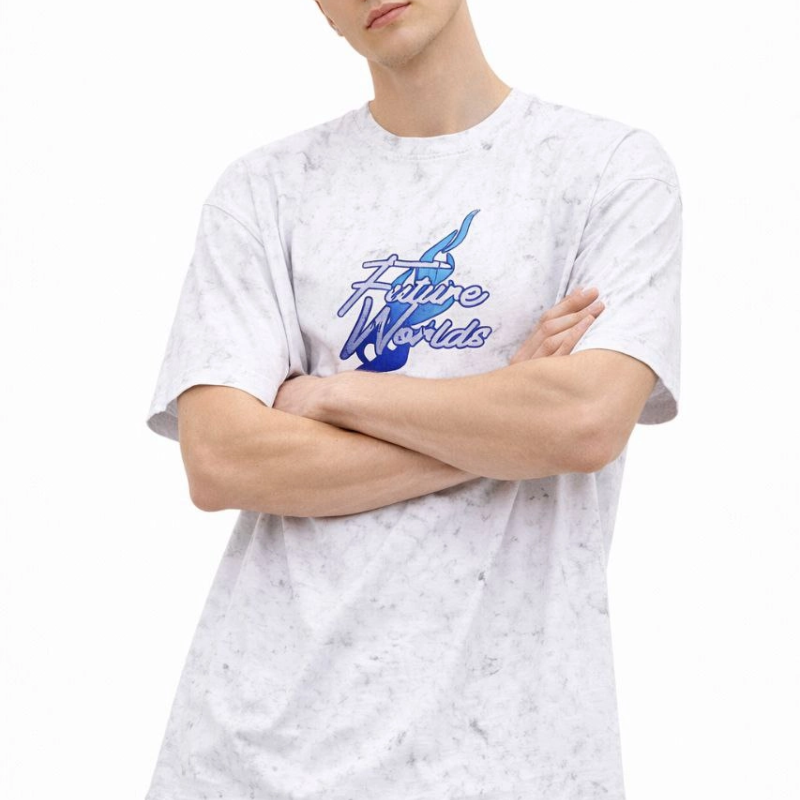 Erkek Asit Yıkamalı Oversize Tişört - Beyaz