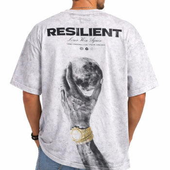 Erkek Asit Yıkamalı Oversize Tişört Bisiklet Yaka Kısa Kol T-shirt - Beyaz