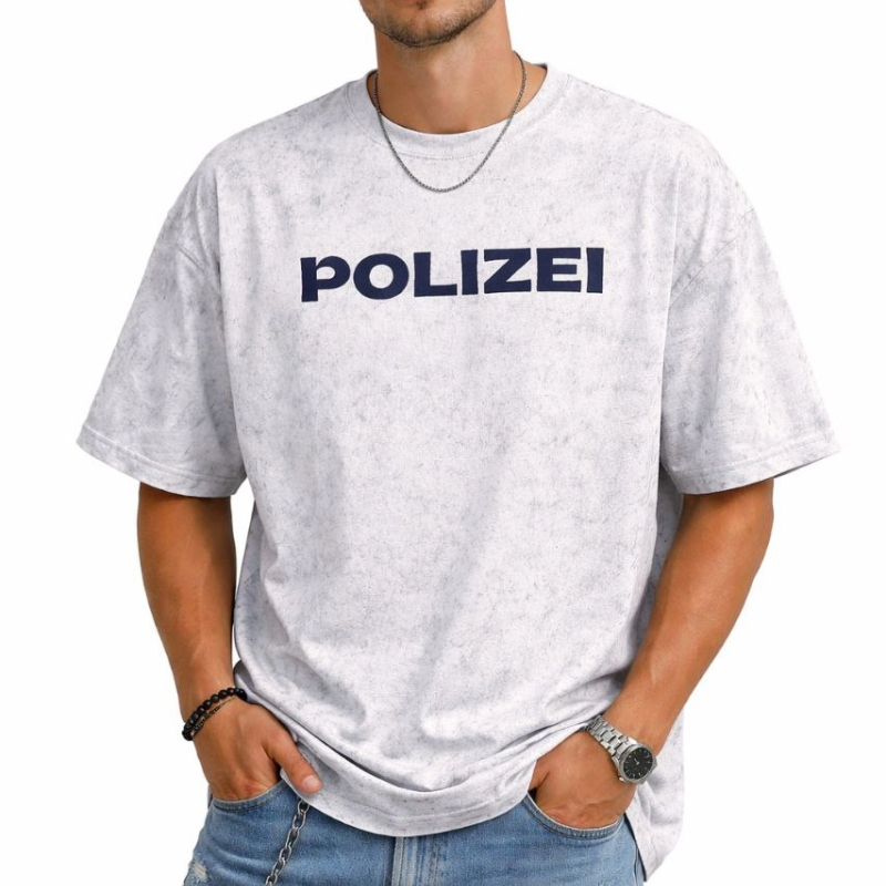 Erkek Asit Yıkamalı Oversize Tişört Bisiklet Yaka Kısa Kol T-shirt - Beyaz