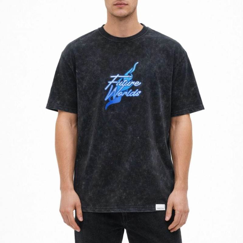 Erkek Asit Yıkamalı Oversize Tişört - Siyah