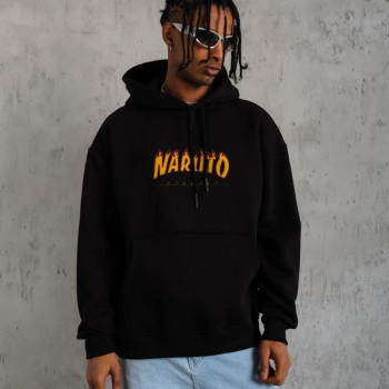 Erkek Baskılı Kapüşonlu 3 iplik pamuklu hoodie Sweatshirt - Siyah