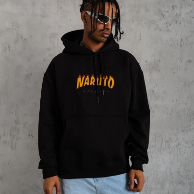 Erkek Baskılı Kapüşonlu 3 iplik pamuklu hoodie Sweatshirt - Siyah