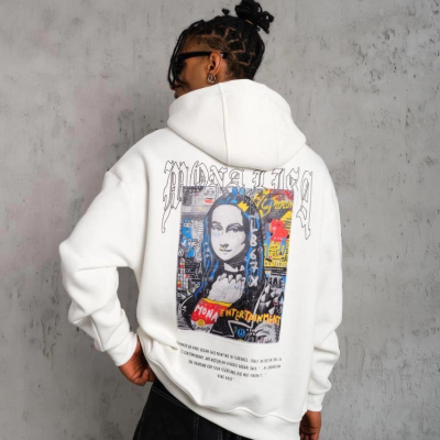 Erkek Baskılı Kapüşonlu ve Kanguru Cepli Sweatshirt hoodie - Beyaz