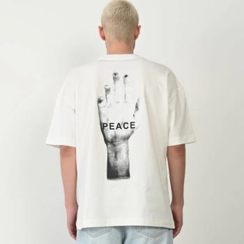 Erkek Baskılı T-Shirt Kısa Kol Bisiklet Yaka Rahat Kalıp Tişört - Beyaz