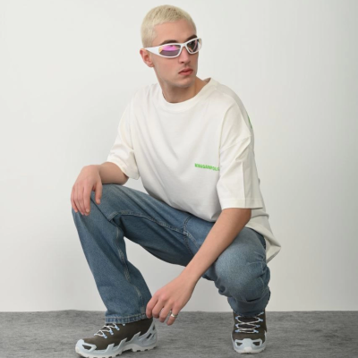 Erkek Baskılı T-Shirt Kısa Kol Bisiklet Yaka Rahat Kalıp Tişört - Beyaz