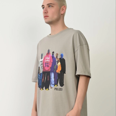 Erkek Baskılı T-Shirt Kısa Kol Bisiklet Yaka Rahat Kalıp Tişört - Boyalı Gri