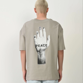 Erkek Baskılı T-Shirt Kısa Kol Bisiklet Yaka Rahat Kalıp Tişört - Boyalı Gri