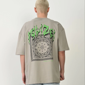 Erkek Baskılı T-Shirt Kısa Kol Bisiklet Yaka Rahat Kalıp Tişört  - Boyalı Gri