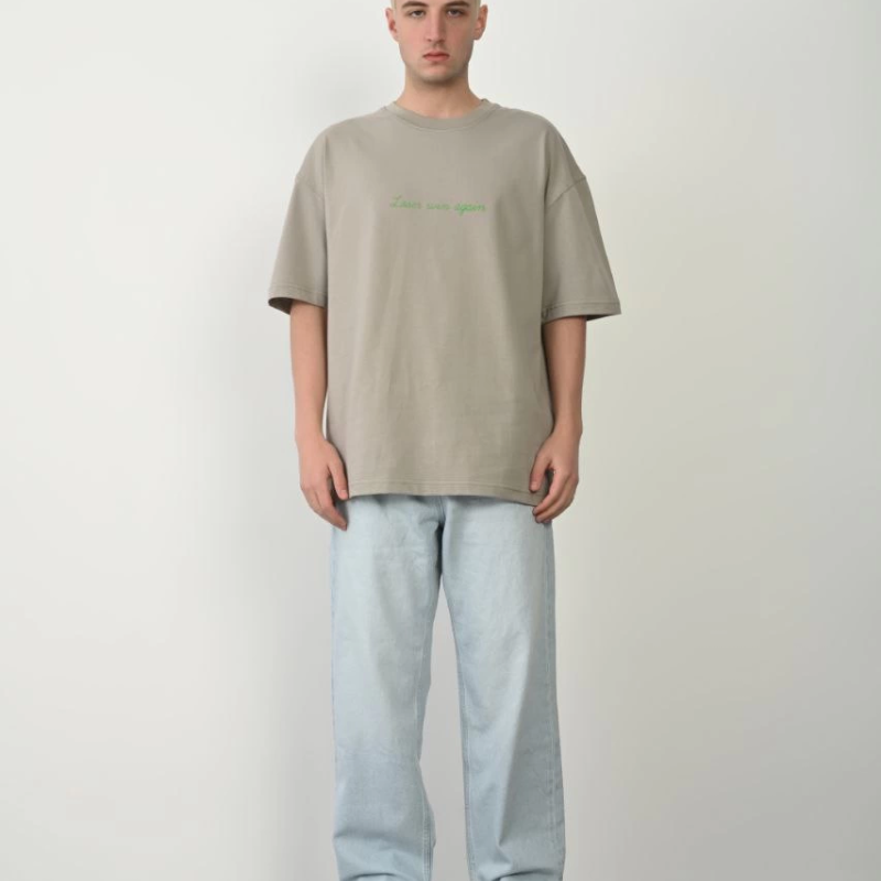 Erkek Baskılı T-Shirt Kısa Kol Bisiklet Yaka Rahat Kalıp Tişört  - Boyalı Gri