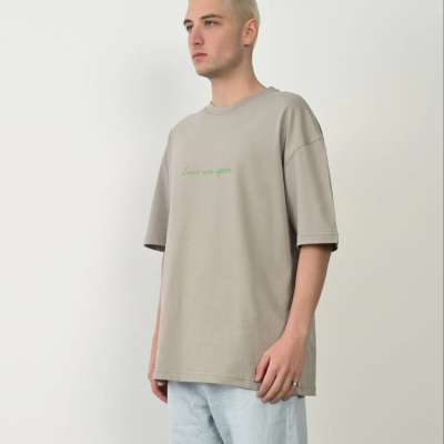 Erkek Baskılı T-Shirt Kısa Kol Bisiklet Yaka Rahat Kalıp Tişört  - Boyalı Gri