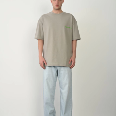 Erkek Baskılı T-Shirt Kısa Kol Bisiklet Yaka Rahat Kalıp Tişört  - Boyalı Gri