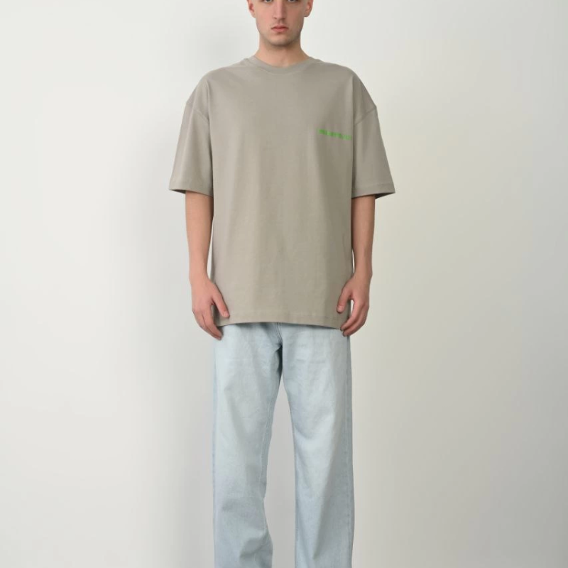 Erkek Baskılı T-Shirt Kısa Kol Bisiklet Yaka Rahat Kalıp Tişört  - Boyalı Gri