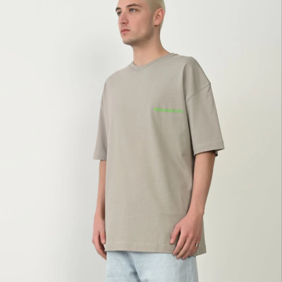 Erkek Baskılı T-Shirt Kısa Kol Bisiklet Yaka Rahat Kalıp Tişört  - Boyalı Gri