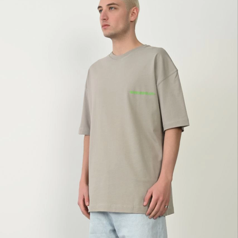 Erkek Baskılı T-Shirt Kısa Kol Bisiklet Yaka Rahat Kalıp Tişört  - Boyalı Gri