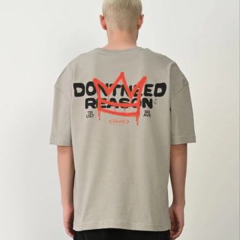 Erkek Baskılı T-Shirt Kısa Kol Bisiklet Yaka Rahat Kalıp Tişört  - Boyalı Gri