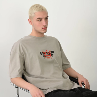 Erkek Baskılı T-Shirt Kısa Kol Bisiklet Yaka Rahat Kalıp Tişört  - Boyalı Gri