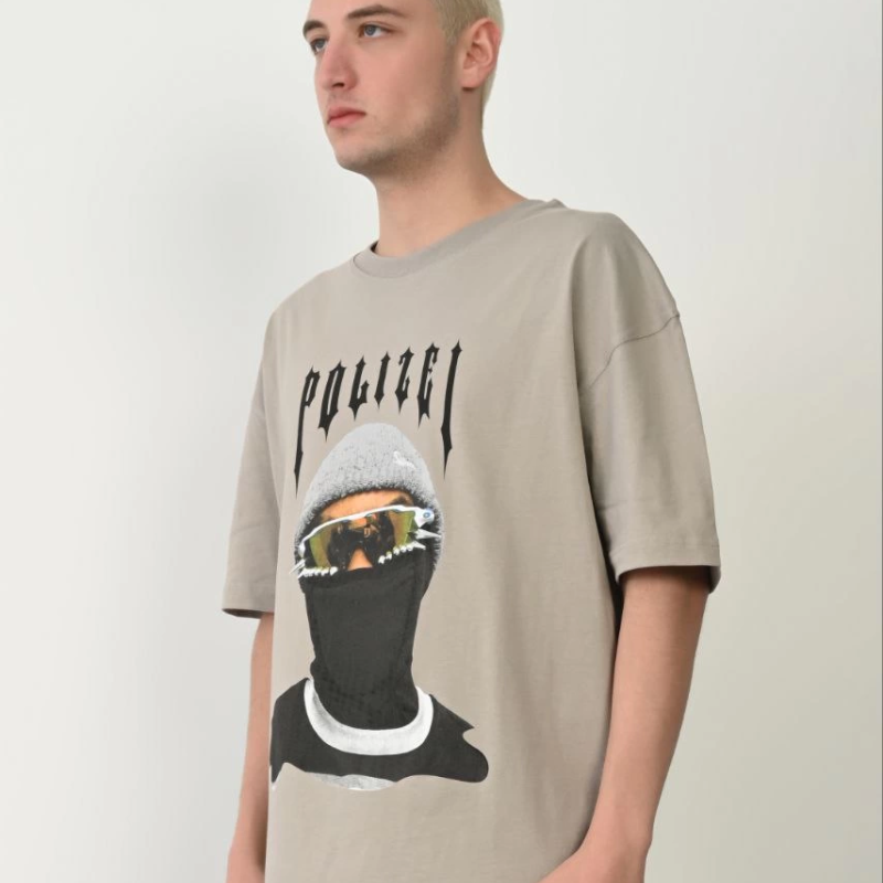 Erkek Baskılı T-Shirt Kısa Kol Bisiklet Yaka Rahat Kalıp Tişört - Boyalı Gri