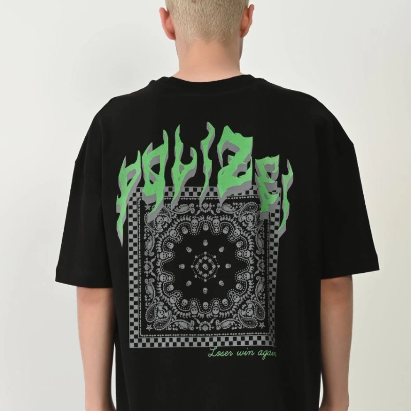 Erkek Baskılı T-Shirt Kısa Kol Bisiklet Yaka Rahat Kalıp Tişört  - Siyah