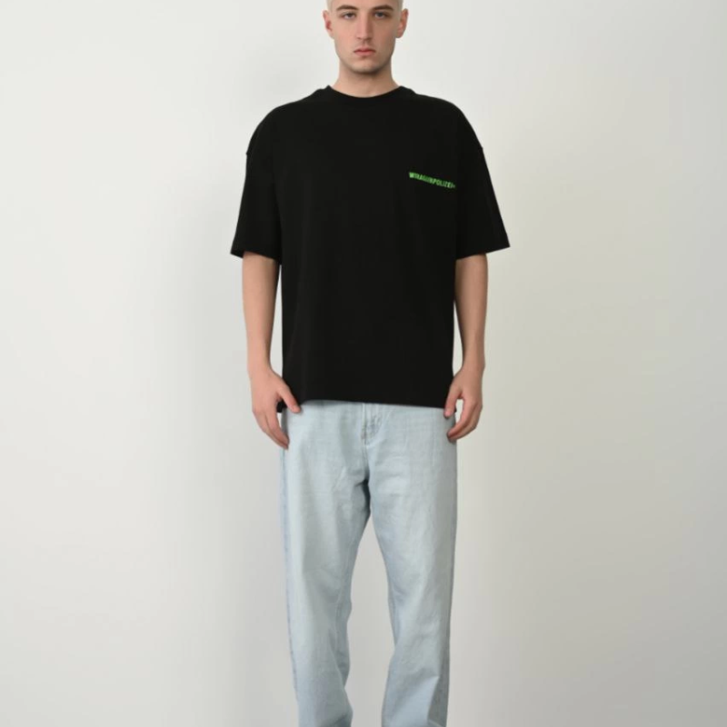 Erkek Baskılı T-Shirt Kısa Kol Bisiklet Yaka Rahat Kalıp Tişört  - Siyah