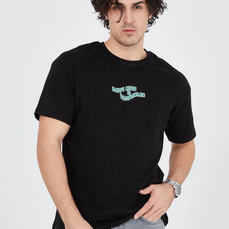 Erkek Baskılı T-Shirt Kısa Kol Bisiklet Yaka Regular Fit Rahat Kalıp Günlük Tişört - Siyah