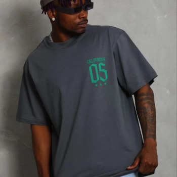 Erkek Baskılı T-Shirt Kısa Kol Bisiklet Yaka Regular Fit Rahat Tişört - Füme